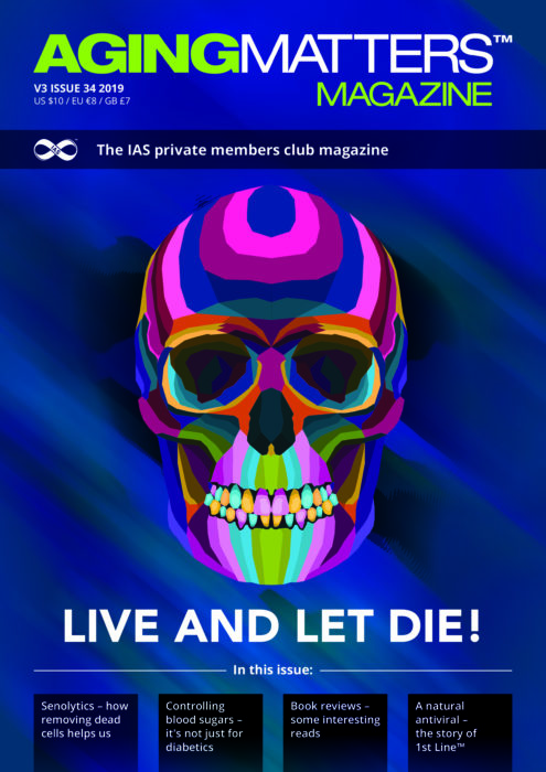 Aging Matters Magazine front showing a colourful skull