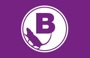 A purple B logo with a mouse outline