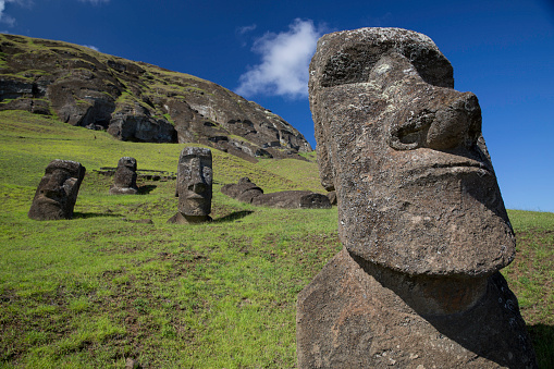 4 Easter Island heads on a hill