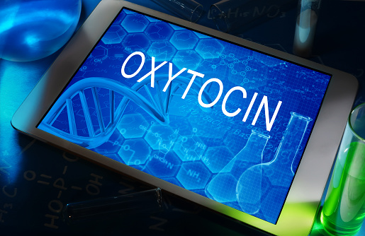 Oxytocin text on a blue background on an iPad screen