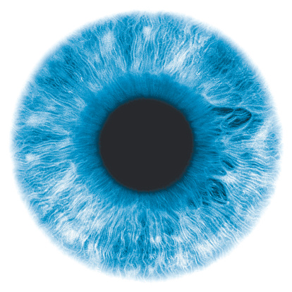 Close up of a blue iris part of the eye