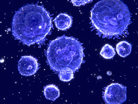 Blue cells on a dark blue background