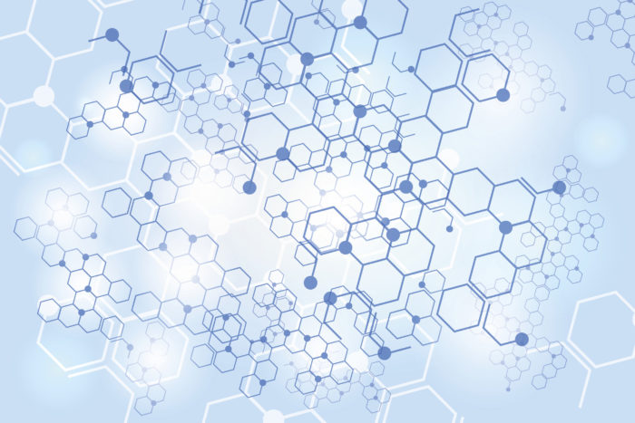 Lots of hexagon chemical structures layered over each other