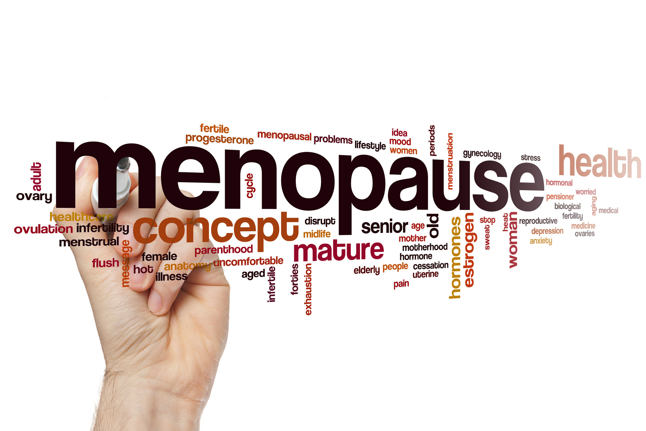 A person writing a word cloud around menopause and other related terms