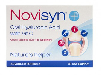 Novisyn product packaging of Oral Hyaluronic Acid & Vit C supplement