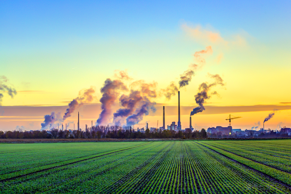 Far view of smoke stacks