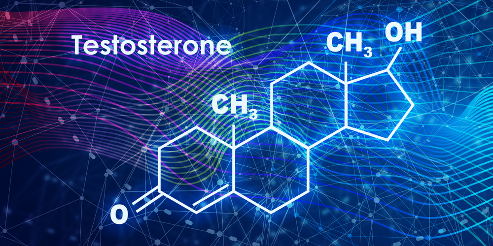 Testosterone chemical structure with blue background