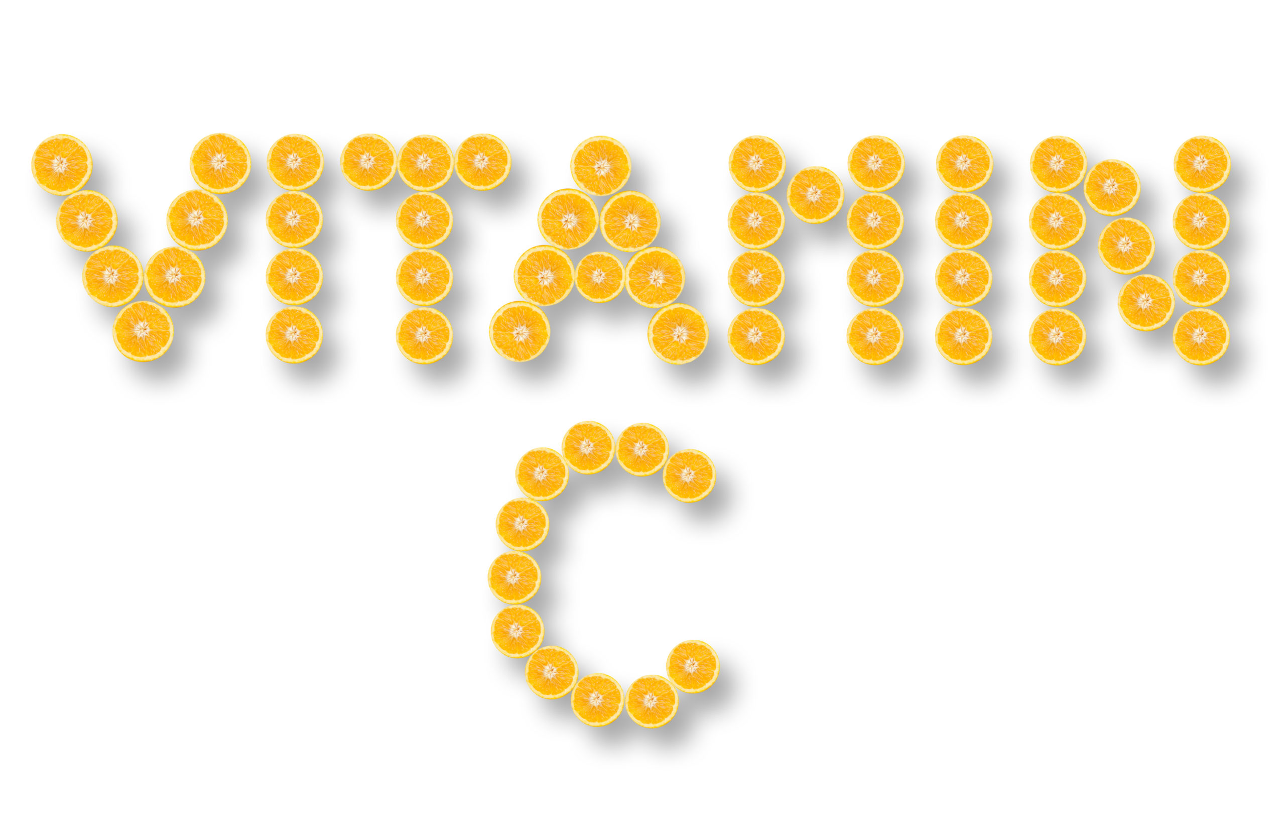 Vitamin C spelled out using oranges